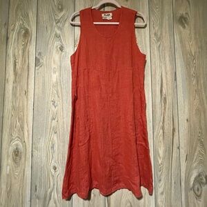FLAX Linen Red Sleeveless Midi Dress Sz P (Sz 4-6) Coastal Grandma Relaxed Fit